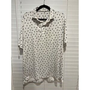 johnnie-O Mens Polo Shirt White Surfboard Print Golf Casual Size L